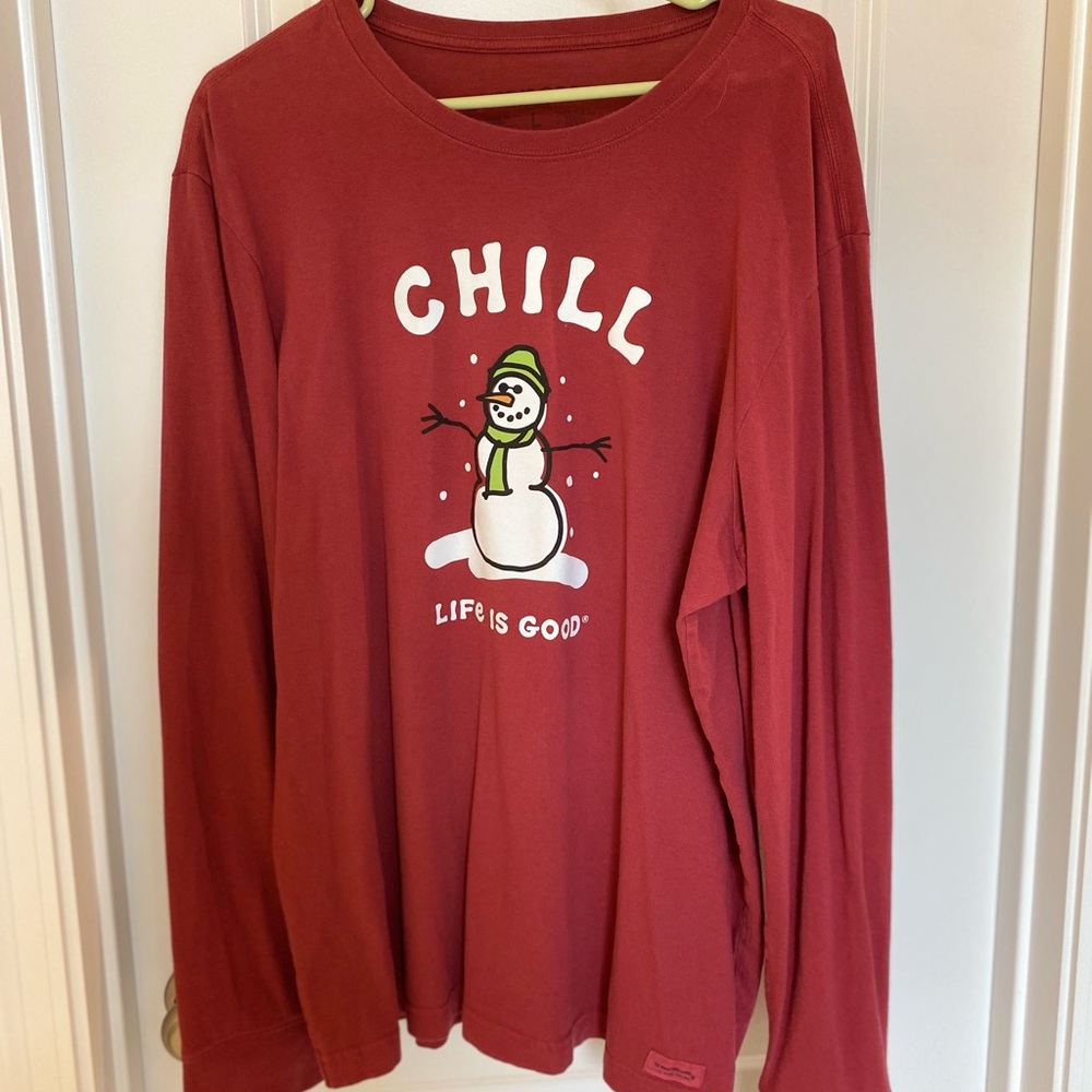 Life Is Good Red Snowman Long Sleeve Shirt